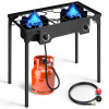 2 Burner Propane Gas Stove For Outdoor Cooking, 225, 000 BTU Camping Cooker With Removable Legs & Adjustable PSI Regulator For Backyard Cooking BBQ Baking Frying