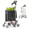 1pc Durable Metal Folding Shopping Cart with Brake Wheels, Lightweight Utility Trolley, Collapsible Grocery Cart for Laundry, Condo, Camping, and Transport Black color