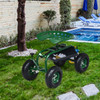 Steerable Garden Cart w/Extendable Handle, Storage Basket, Adjustable Seat, 2 Tool Trays & 4 Rubber Wheels, Garden Rolling Scooter, Heavy-duty Rolling Work Seat for Planting, Green