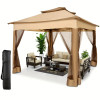 10x10 Pop Up Gazebo with Mosquito Nettings, Waterproof Outdoor Gazebo, with Sidewalls Patio Gazebo Tent for Backyard, Garden, Lawn, Parties with Vented Roof and Carry Bag Dark Brown+Light Brown Color