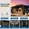 10x12ft Heavy duty hardtop gazebo with double roof, flame retardant curtains and netting, aluminum frame, outdoor gazebo for patios, lawns and backyards Black color