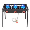 Trible Burner  Stove HT-C-0043 Outdoor Portable Propane Stove Gas Cooker, Heavy Duty Iron Cast Patio Burner with Detachable Stand Legs for Camp Cooking
