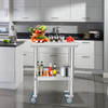 Stainless Steel Prep Table Heavy Duty 30Ã—12Ã—34 Inch Stainless Steel Prep Table With 4 Casters - Commercial Kitchen Restaurant Business Food Worktable