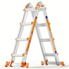 Heavy-Duty Aluminum Ladder 14ft-4Step Aluminum Extension Ladder - Multi-Position with Stabilizer Bar & Wheels, 330 lbs Capacity, for Indoor & Outdoor Use, Roof & Stairs, Orange & White Design