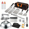 18pcs Flat Top Grill Accessories Set, Stainless Steel, with Spatula Set, Baking Cover, for Blackstone, Camp Chef, Outdoor Cooking