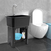 Modern Black Freestanding Utility Sink with 360Â° Swivel Faucet, Storage Shelf & Washboard - Perfect for Bathroom & Laundry Room, Contemporary Style
