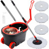 Mop Bucket with Wringer Set, Plus Size 360Â° Mop Bucket Floor Cleaning System with 3 Microfiber Replacement Mop Head Refills, 61" Adjustable Stainless Steel Handle, 2X Wheel for Home Cleaning