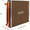 20x20" Water-to-Air Heat Exchanger with Copper Tubes - Hydronic Heating, Wood Furnace Compatible, High-Temp Resistant, Easy Install, No Electricity Required, Durable Steel Design for Heat Recovery Systems