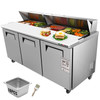 Commercial Refrigerator, 72" Sandwich & Salad Prep Table, 17.73 Cu. Ft Stainless Steel Refrigerated Food Prep Station with 18 Pans, Cut Board, 3 Door Worktop Fridge with lock for Restaurant