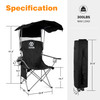 Oversized Camping Chair with Sun Canopy,Heavy Duty Folding Outdoor Chair with Armrests, Cup Holders and Carry Bag,Portable Lounge Chair for Camping, Beach, Fishing, Picnics and Sports Events Color Black
