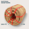 Natural Hemp Rope, 1 In X 100 Ft, Brown, Ideal for Crafts, Porch Swing, Decor, Railing, Docks, Landscaping