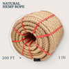 Natural Hemp Rope 1 in X 200 Ft Twisted Manila Rope 1 Inch Thick Jute Rope for Crafts, Porch Swing Rope, Hemp Rope for Decor, Railing, Docks, Landscaping