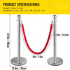 Crowd Control Stanchion, Set of 4 Pieces Silver Stanchion Set, Stanchion Set with 5 ft/1.5 m Red Velvet Rope, Crowd Control Barrier