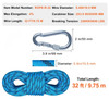 10.5 mm Static Climbing Rope, 9.7M(32ft) Outdoor Rock Climbing Rope 25KN Breaking Tension, Fiber Rope with Steel Snap Hooks for Escape, Rappelling, Fire Rescue, Blue