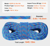 10.2mm Dynamic Climbing Rope, 50M(164ft) Outdoor Rock Climbing Rope 25KN Breaking Tension, Stretchable Fiber Rope with Steel Snap Hooks for Escape, Rappelling, Fire Rescue, Blue