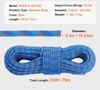 10.2mm Dynamic Climbing Rope, 70M(230ft) Outdoor Rock Climbing Rope 25KN Breaking Tension, Stretchable Fiber Rope with Steel Snap Hooks for Escape, Rappelling, Fire Rescue, Blue