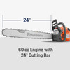 Husqvarna 460 Rancher Gas Powered Chainsaw, 60.3-cc 3.6-HP, 2-Cycle X-Torq Engine, 24 Inch Chainsaw with Automatic Adjustable Oil Pump, For Wood Cutting, Tree Trimming and Land Clearing