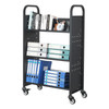 Rolling Library Book Cart, 330 lbs Capacity, 30.3 x 15 x 48.0-Inch Library Cart, Single Sided V-Shaped Shelves with 3-Inch Lockable Wheels, Book Truck for Home Shelves Office and School, Black