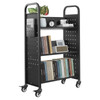 Rolling Library Book Cart, 330 lbs Capacity, 30.3 x 15 x 48.0-Inch Library Cart, Single Sided V-Shaped Shelves with 3-Inch Lockable Wheels, Book Truck for Home Shelves Office and School, Black