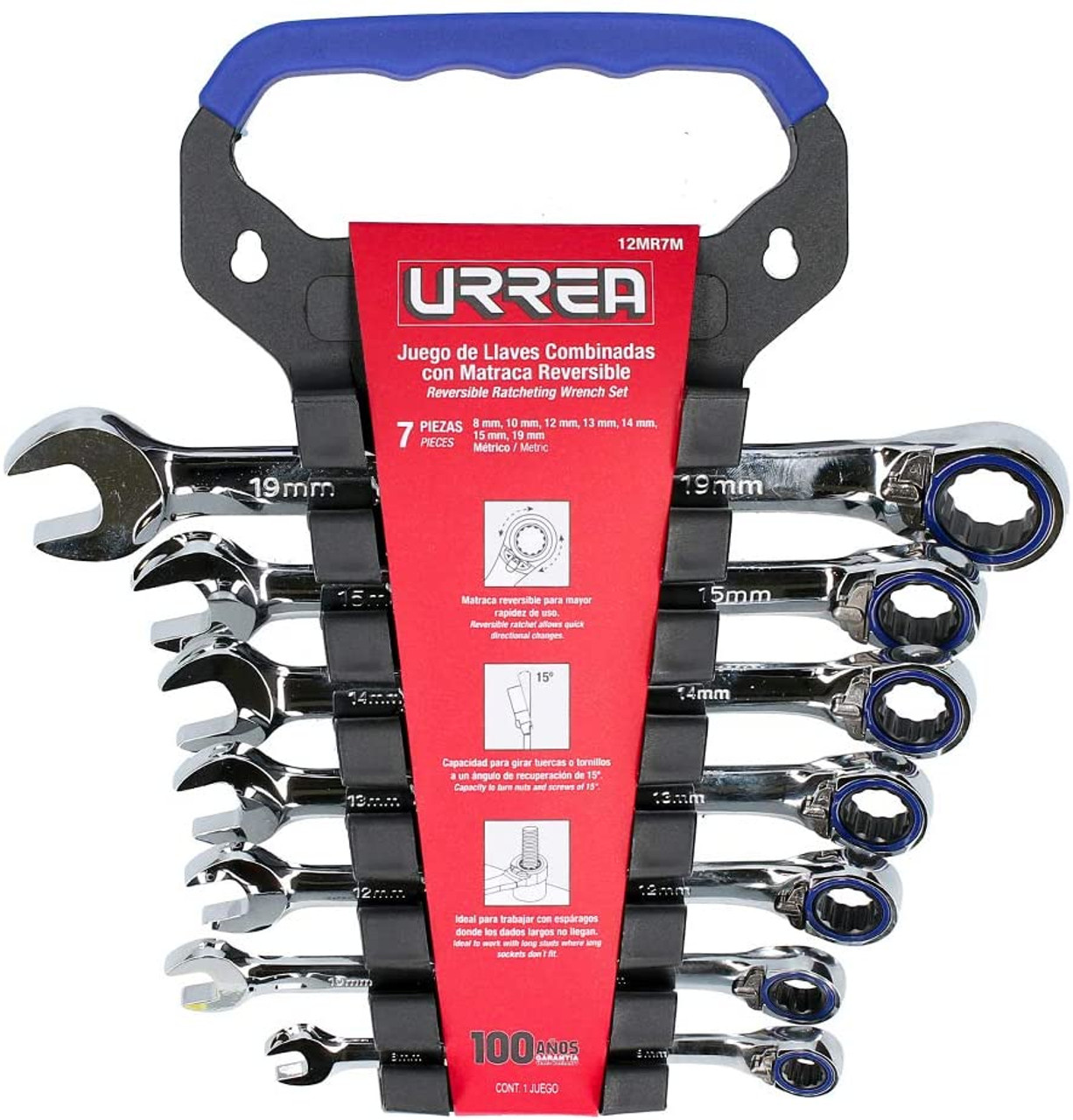 Metric Reversible Combination Ratcheting wrench,12 Point ,7 Pieces