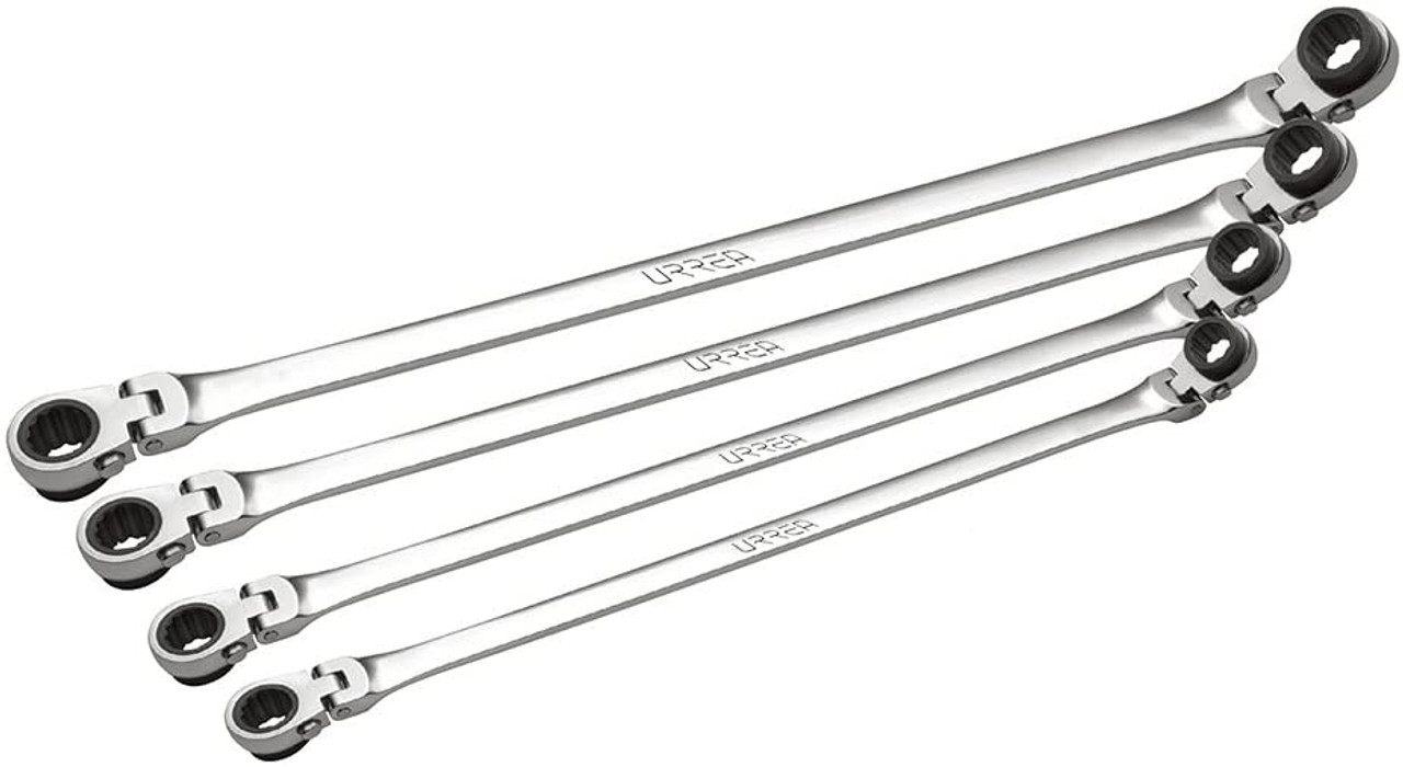 URREA Spline Extra Long Flexible Ratcheting Double Box Wrench Set,11MFL4