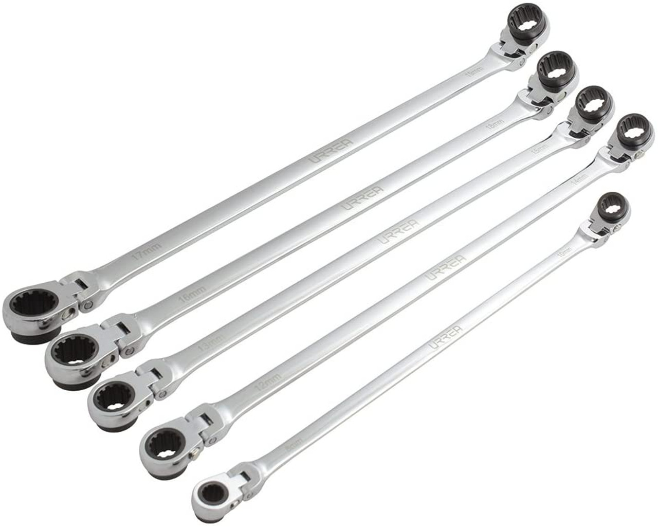 URREA Spline Metric Extra Long Flexible Ratcheting Double Box Wrench Set,11MFL5M