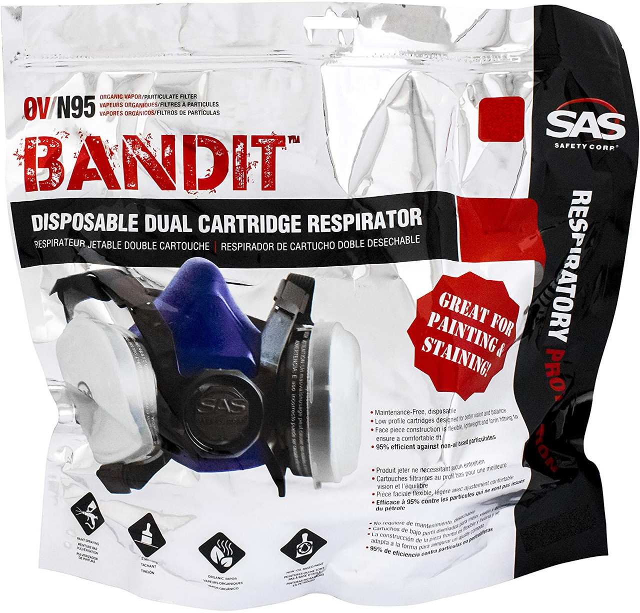 Bandit Halfmask Respirator, OV Cartridge with N95 Filter - Large SAS-8661-9