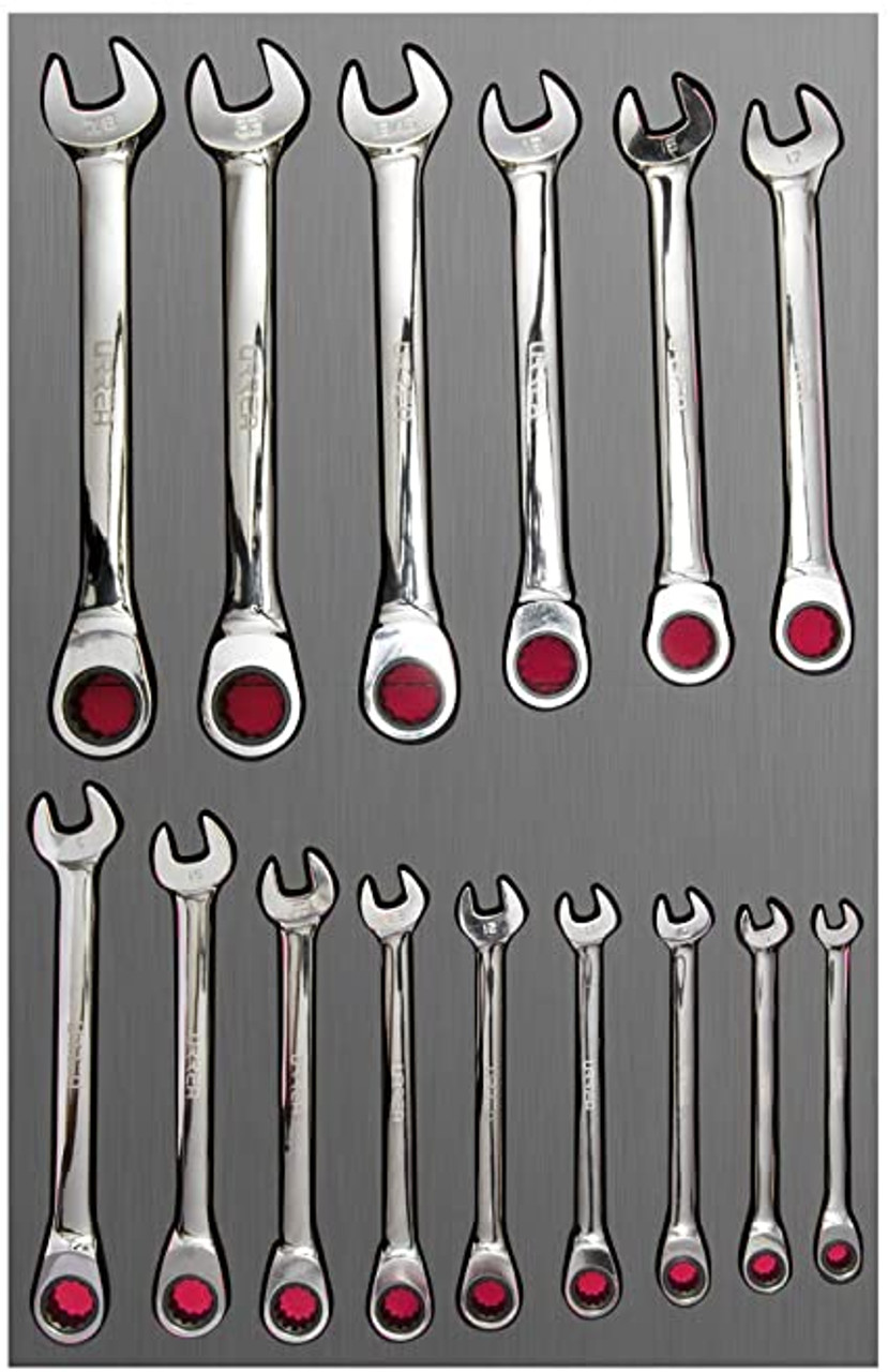 URREA 15 pc COMBINATION RATCHETING WRENCH SETS WITH EVA LAMINATED PLASTIC COVER #CH313L