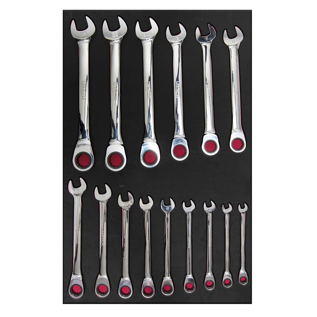 URREA 15 pc COMBINATION RATCHETING WRENCH SETS #CH313