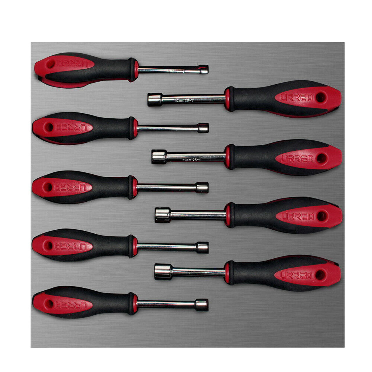 URREA 9 pc BIMATERIAL SCREWDRIVER SETS WITH LAMINATED PLASTIC COVER OFFSET RATCHETING BOX-END WRENCH SETS M?DULOS DE LLAVES COMBINADAS M?DULOS #CH210L