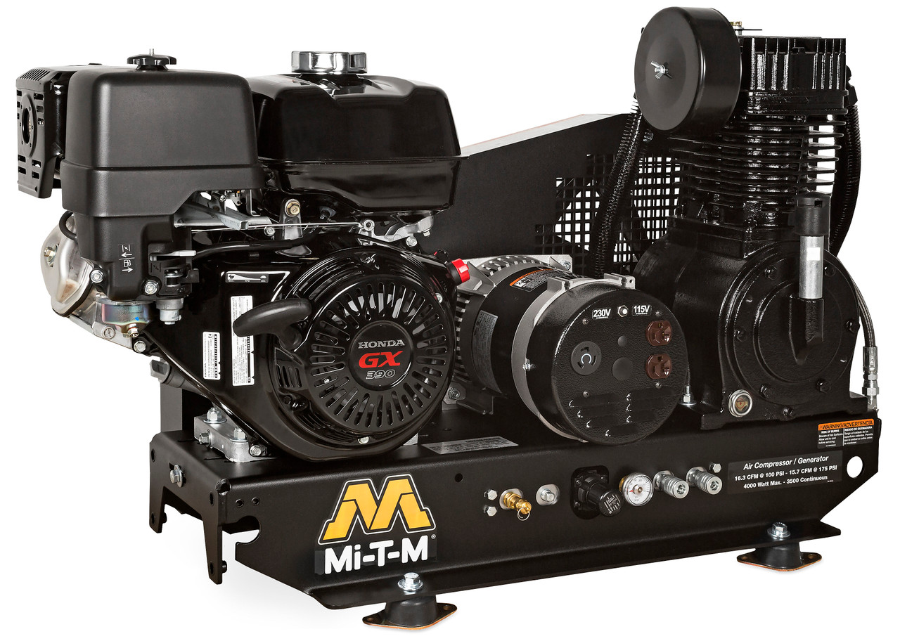 Mi-T-M AG2-SH13-B Gasoline Air Compressor/Generator Combinations ,Base-Mount Two Stage Gasoline Combination