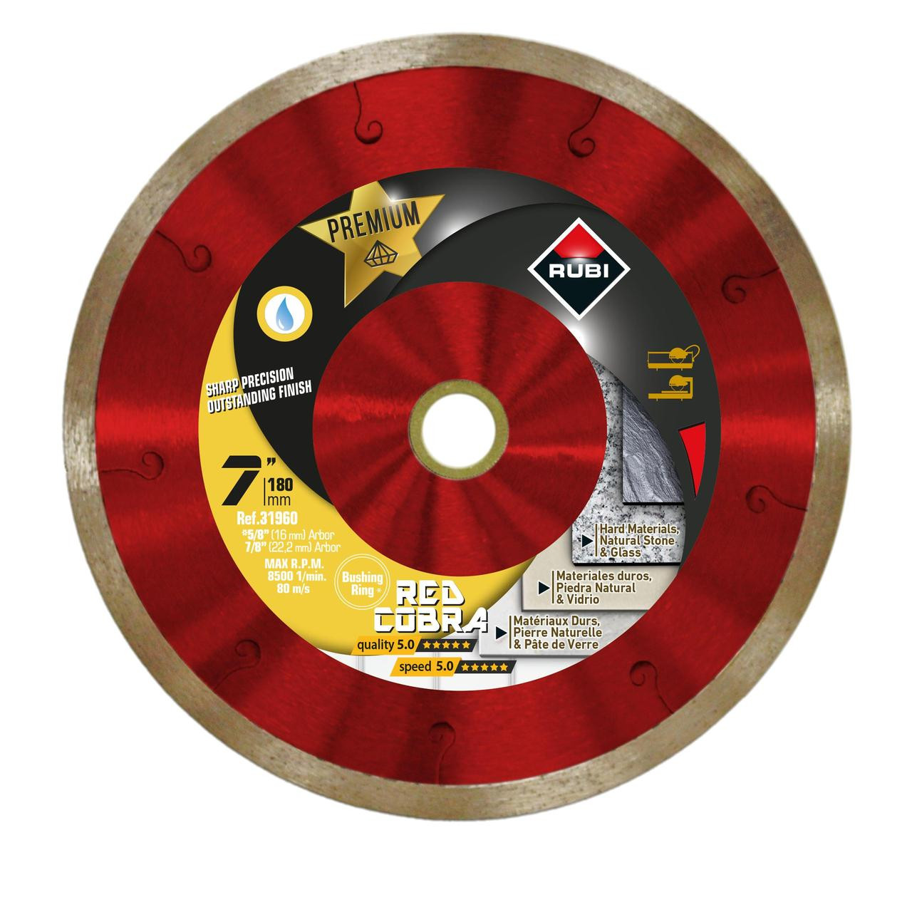 Rubi Diamond Blades BLADE RED COBRA WET 7" USA (7/8"&5/8" ARBOR) (Continuos)