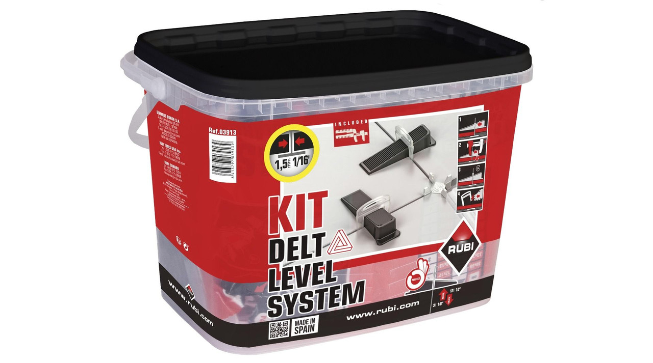 Rubi Leveling Systems Kit Kit DELTA 1/16" (1.5mm) 3-12mm (100 clips,100 wedges,Pliers)