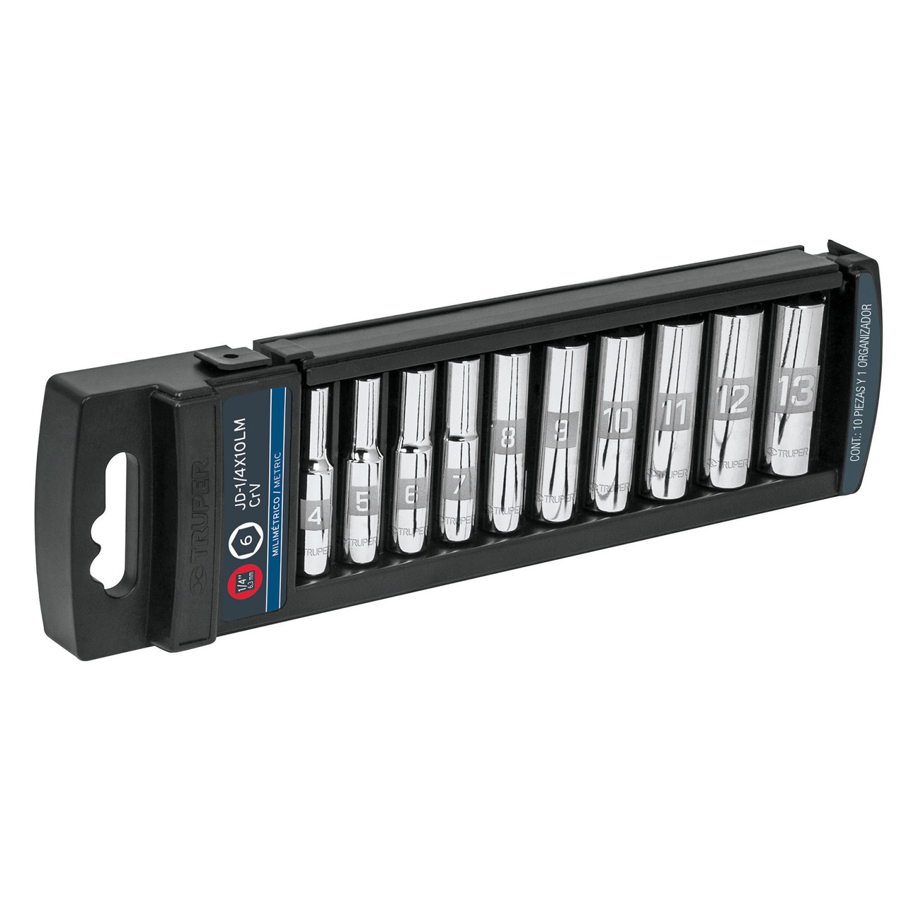 Truper 10-Pc Deep Socket Sets 1/4" Drive, Metric #14168