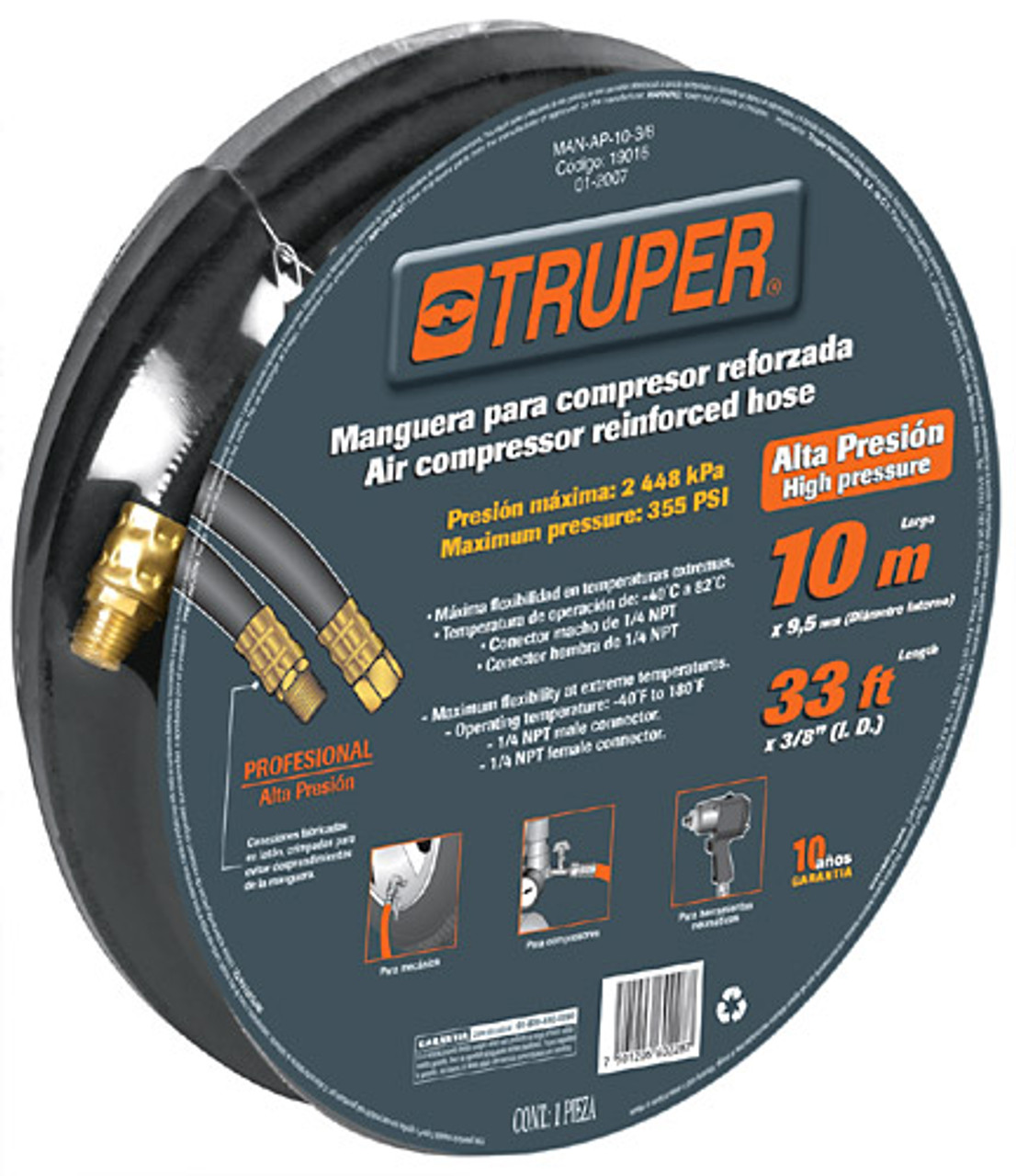 Truper 24.6 Ft 3/8" High Pressure Air Hose #19214