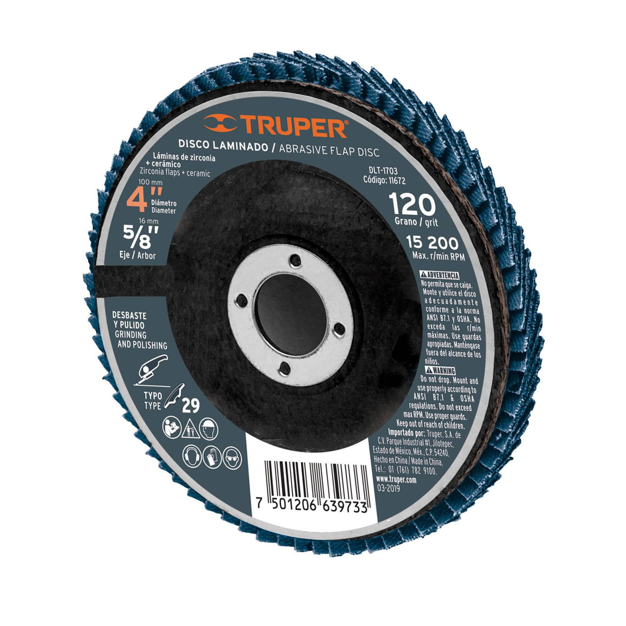 Truper D-4 x 5/8"120 Grit Flap Discs #11672-2 Pack