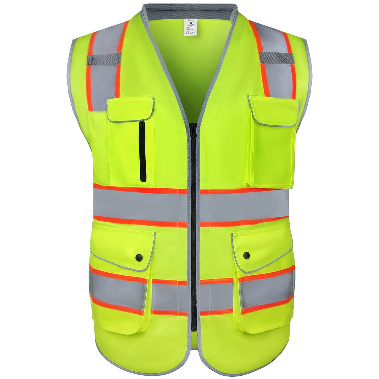 Truper Maximum-Visibility Safety Vests W/Buttons and 7-Pockets,2" Reflective Strips, Reinforced, orange, safety vest, size M #13479