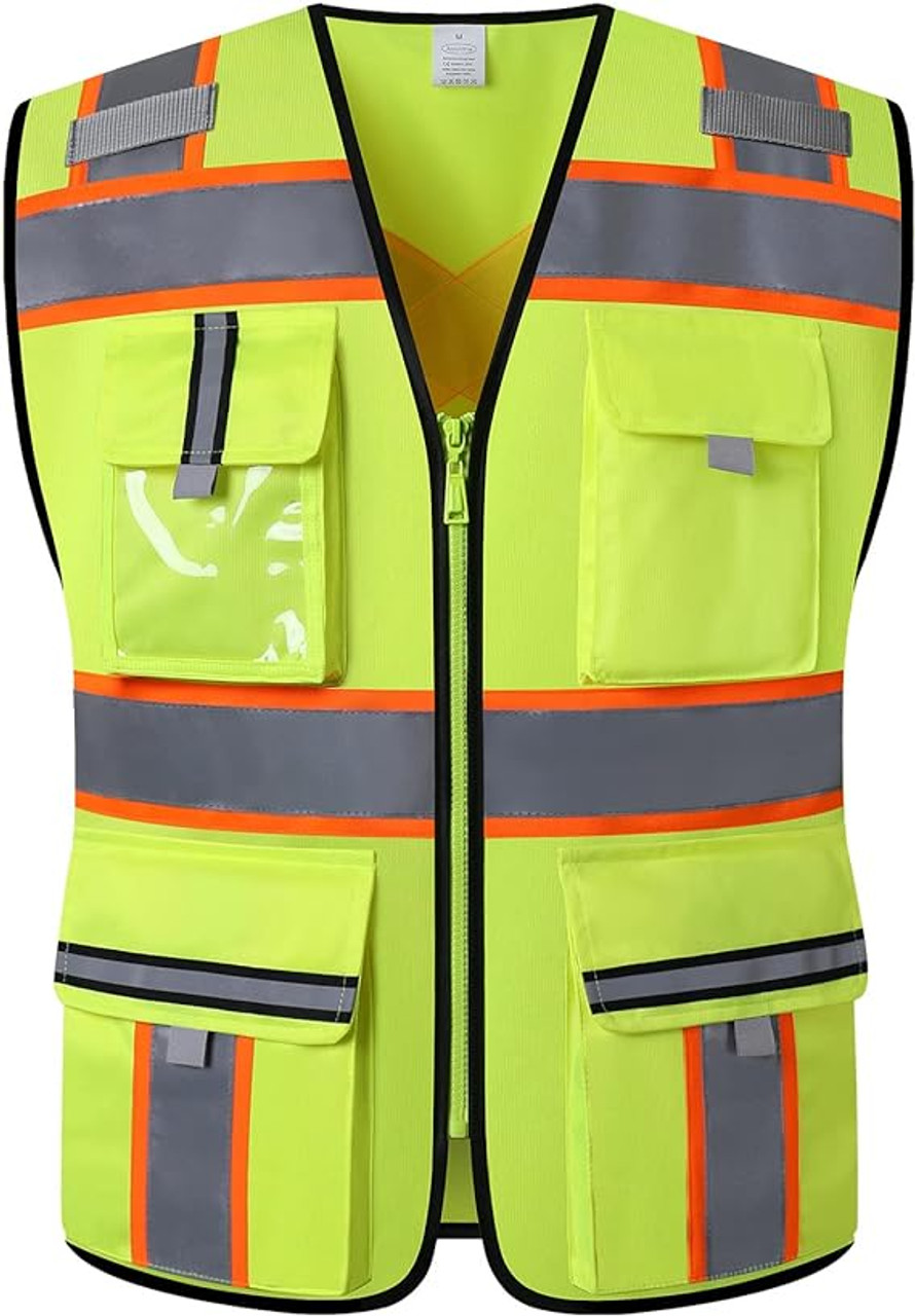 Truper Maximum-Visibility Safety Vests W/Buttons and 7-Pockets,2" Reflective Strips, Reinforced, orange, safety vest, size XL #13481