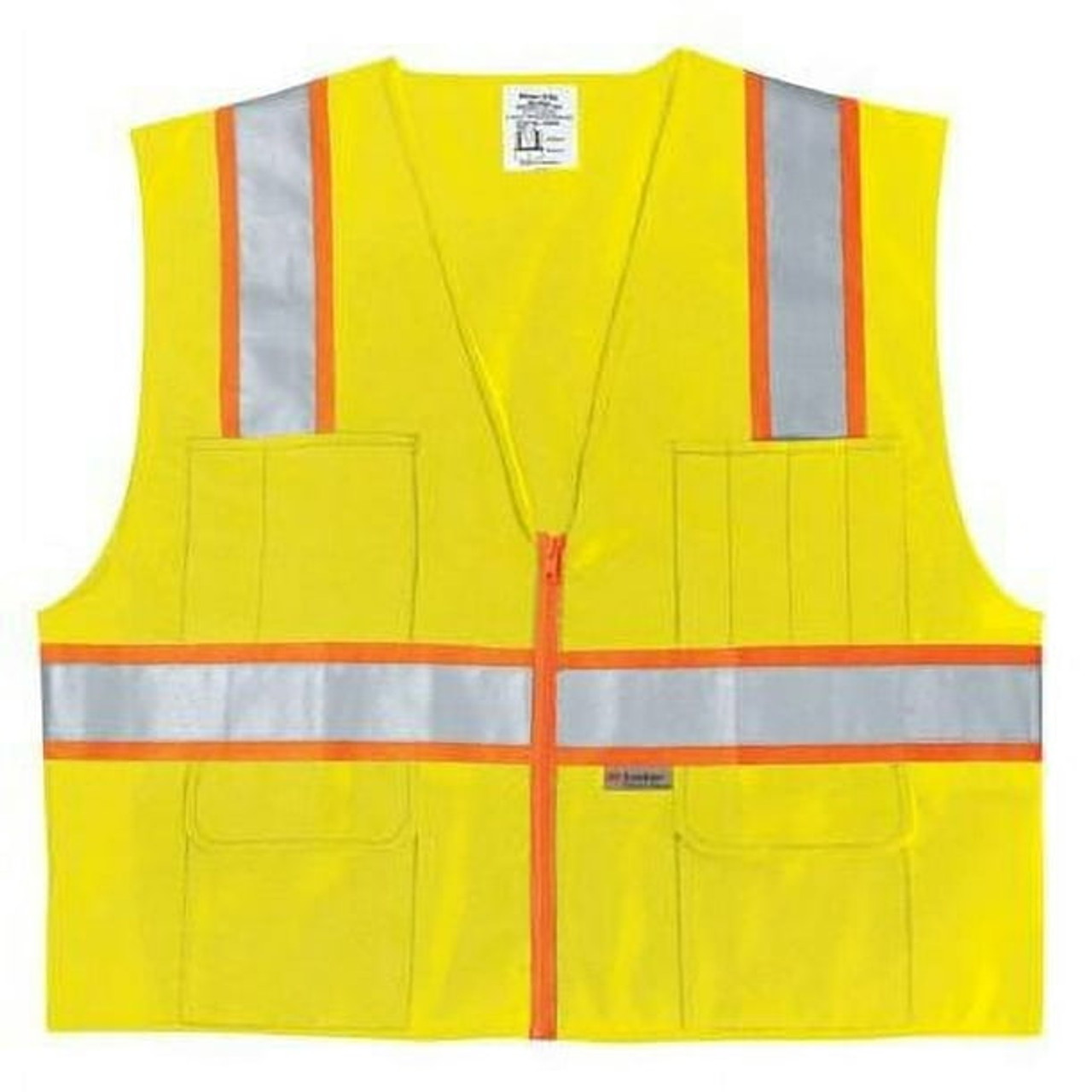 Truper Maximum-Visibility Safety Vests W/Buttons and 7-Pockets,2" Reflective Strips, Reinforced, Green, safety vest, size L #13483