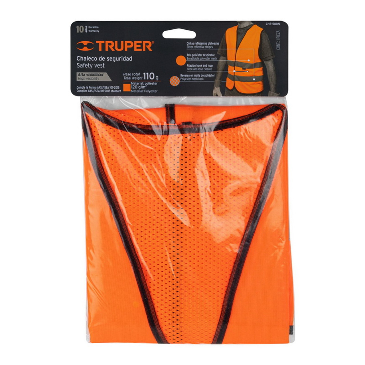 Truper High-Visibility Safety Vests , 2" Reflective Strips, Traffic Safety Vest Orange 2 Pack #14426