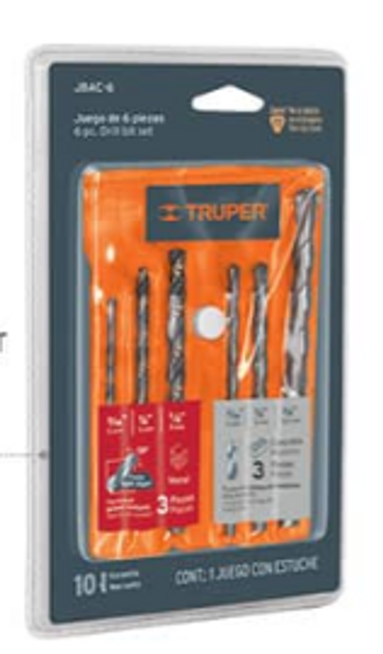 Truper 6-Pc Masonry and High Speed Steel Drill Bit Set, 6-Pc Masonry and HSS Drill Bit Set #11336