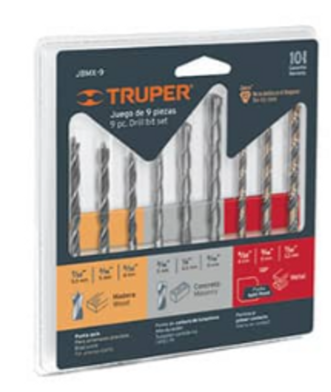 Truper 9-Pc Assorted Drill Bit Set, 9-Pc Drill Bit Set (3 Purposes) #11339