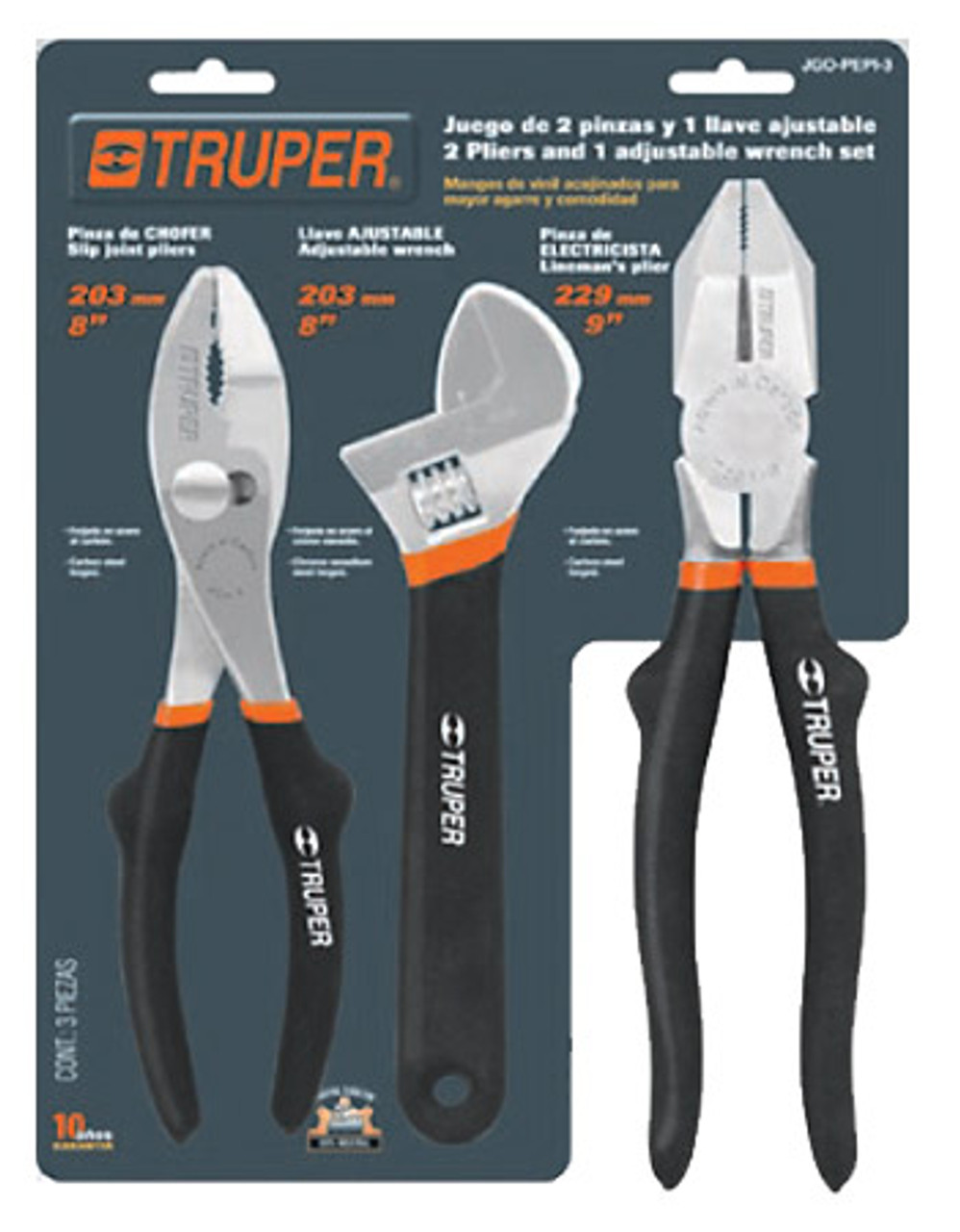 Truper Plier And Adjustable Wrench Set 3 pieces #18216