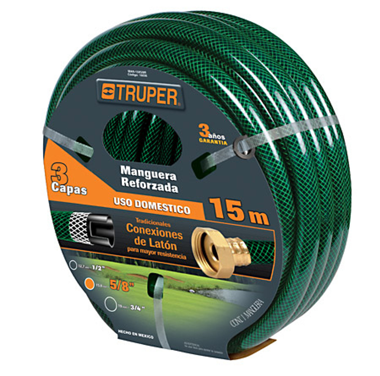 Truper 3-Ply Reinforced Hoses w/ Metal Couplings, 49 Ft 5/8" Reinforced 3 Ply Hose #16036