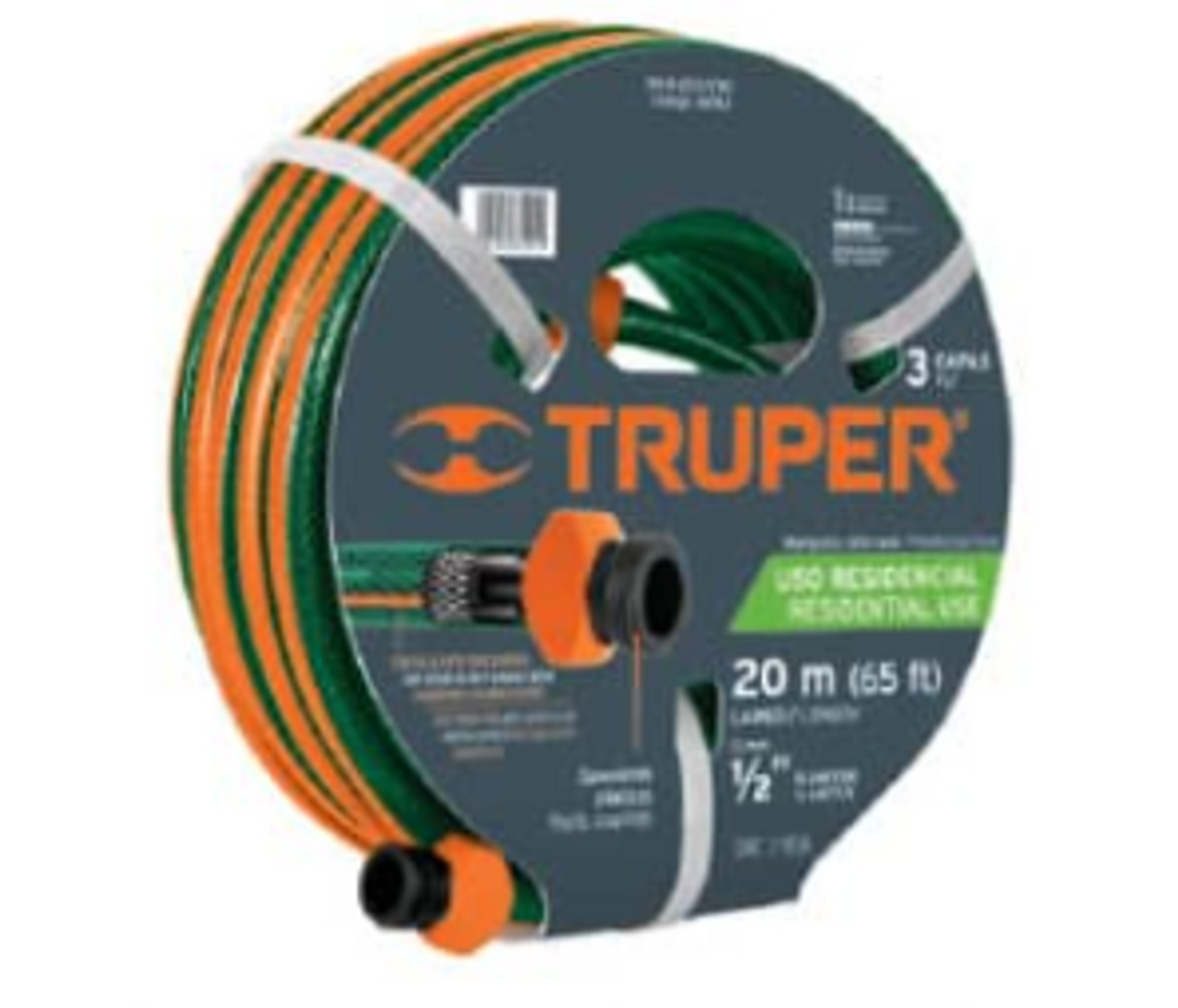 Truper 3-Ply Reinforced Hoses w/ Plastic Couplings, 32.8 Ft 1/2" 3 Ply Water Hose #16050