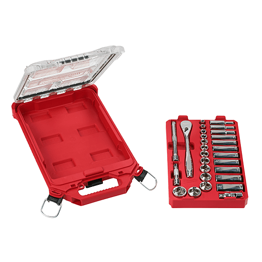3/8" Drive 28pc Ratchet & Socket Set with PACKOUT Low-Profile Compact Organizer - SAE