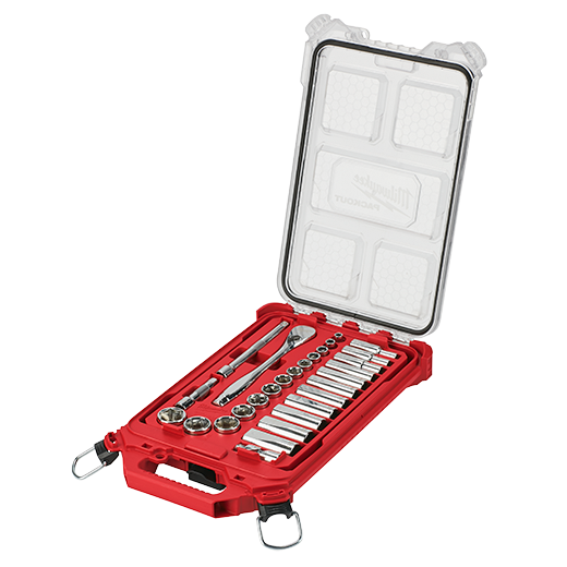3/8" Drive 28pc Ratchet & Socket Set with PACKOUT Low-Profile Compact Organizer - SAE