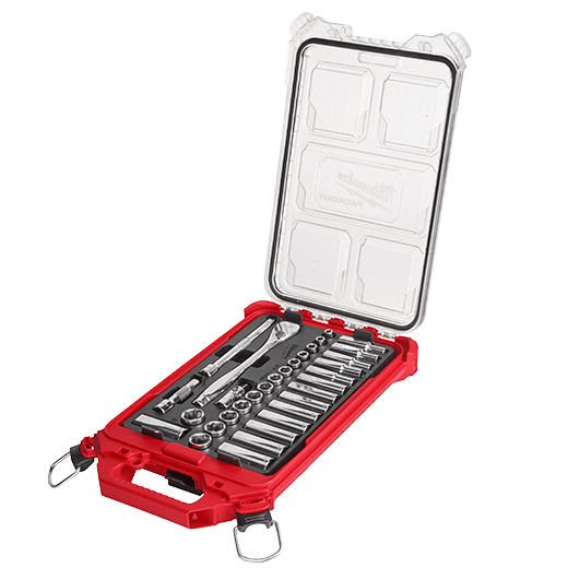 3/8" Drive 32pc Ratchet & Socket Set with PACKOUT Low-Profile Compact Organizer - Metric