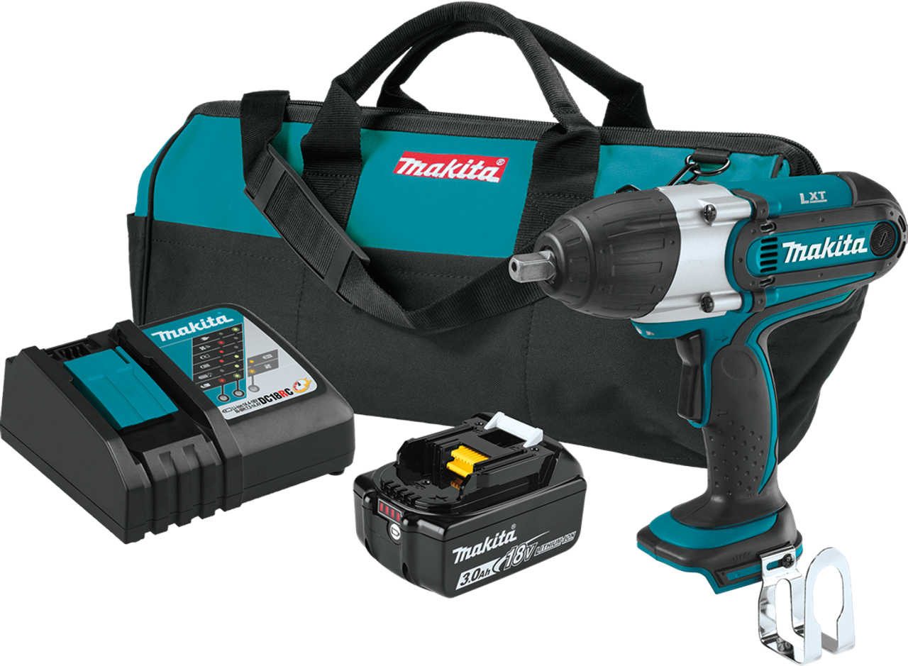 18V LXT? Lithium-Ion Cordless 1/2" Sq. Drive Impact Wrench Kit (3.0Ah), Makita-built motor delivers, XWT041X