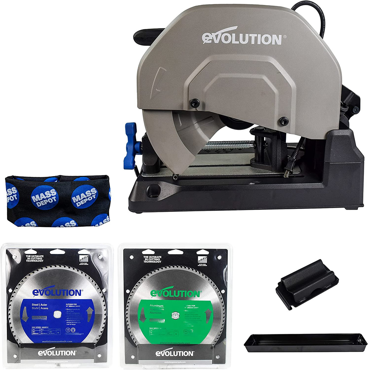 Evolution S380CPS Heavy Duty 15 Inch Metal Cutting Chop Saw W/Two 14" Blades One Carbide-Tipped Blade One Aluminum Cutting Blade Premium Dry Cut Saw Miter Saw 45Ã¸ (S380CPS)